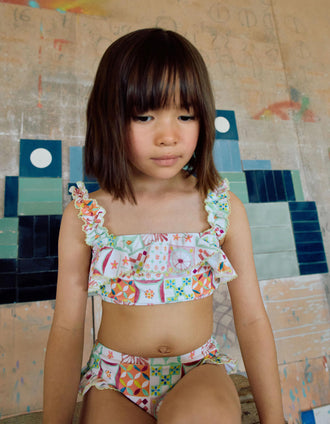 Maillot de bain 2 pièces avec motif mosaïque pour fille, multicolore