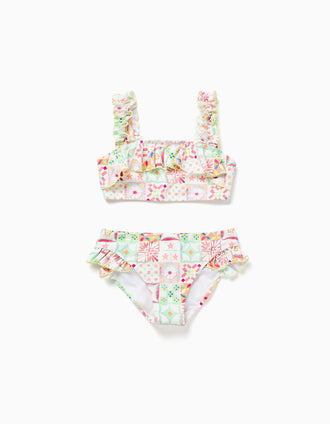Maillot de bain 2 pièces avec motif mosaïque pour fille, multicolore
