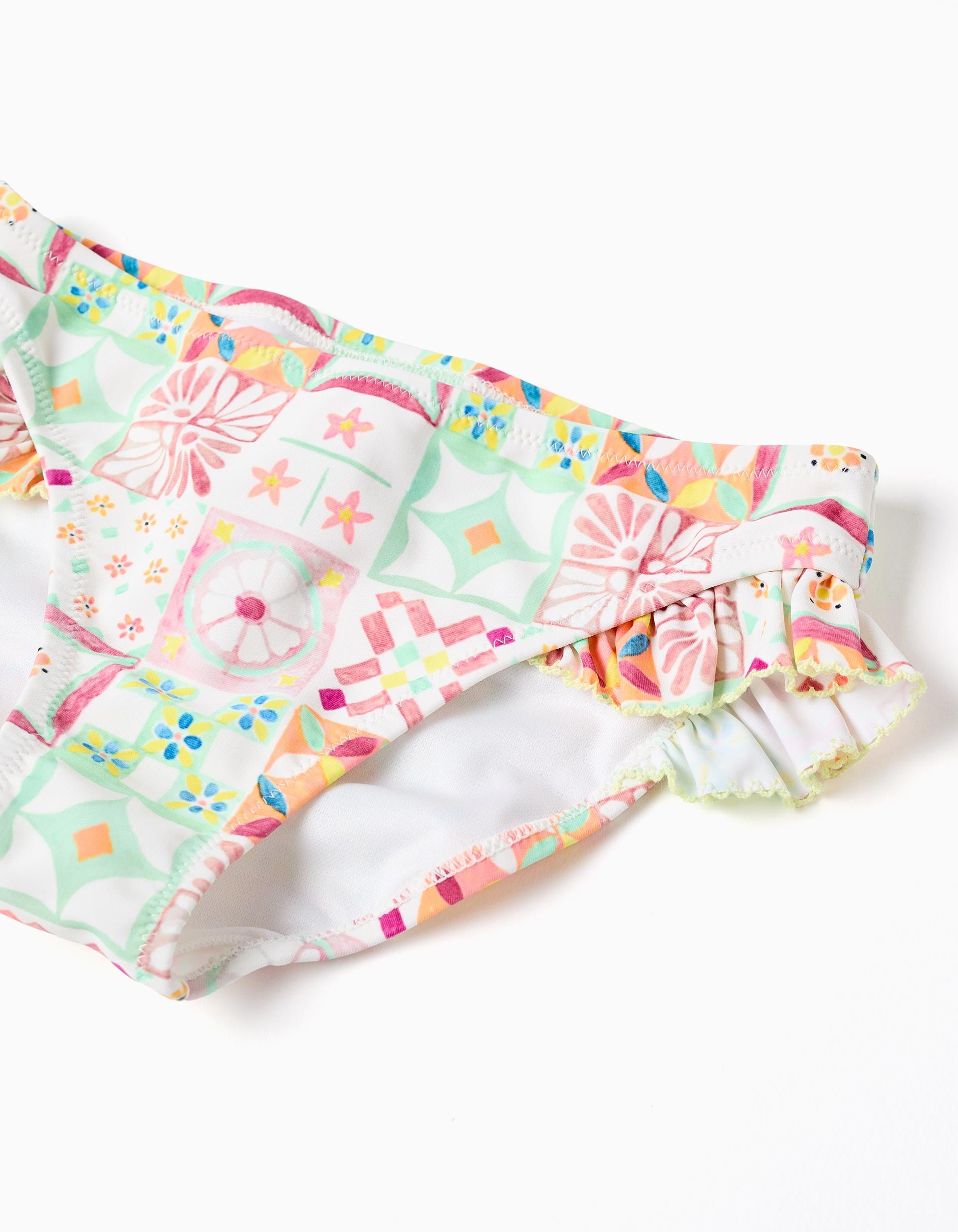 Bikini con estampado de azulejos y volantes para niña, multicolor