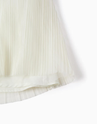 Vestido combinado de manga corta en tweed y malla para bebé niña, rosa