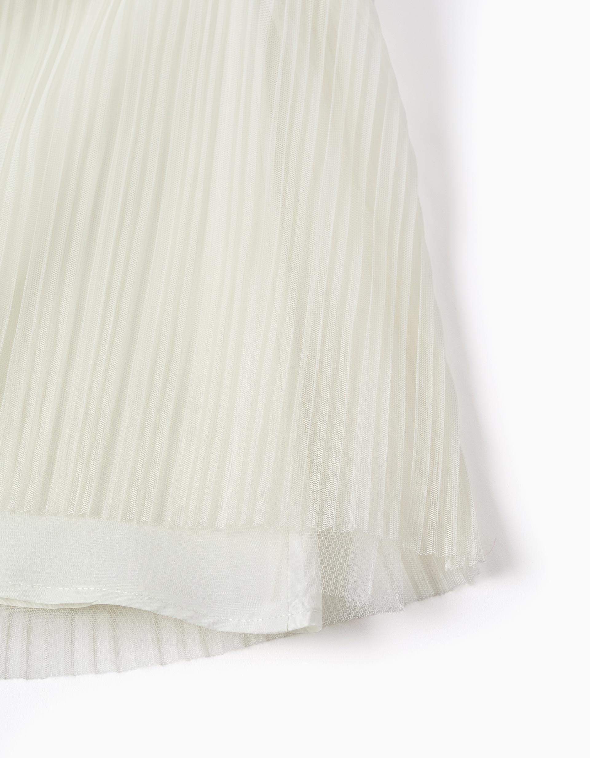 Dual-fabric short sleeve dress in tweed and mesh for girls, pink