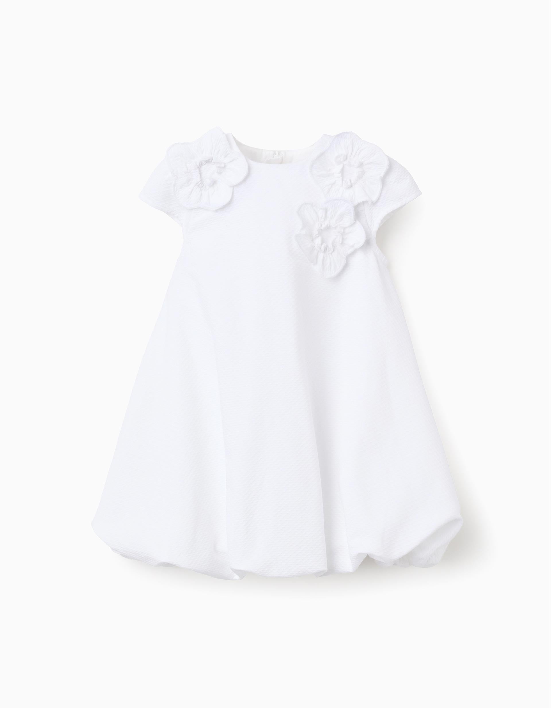 Vestido de algodão com efeito balão para recém-nascida e bebé, branco