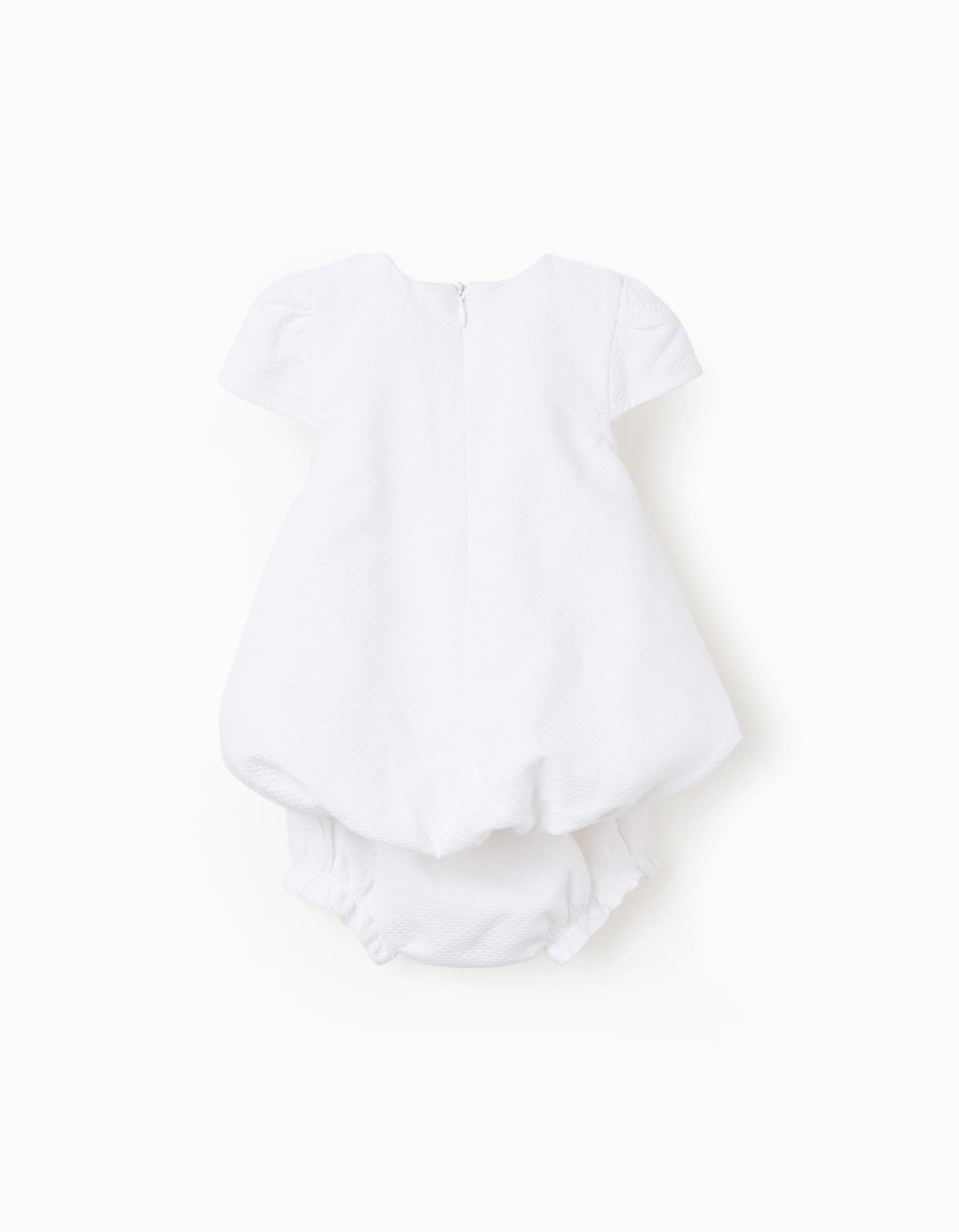 Vestido de algodão com efeito balão para recém-nascida e bebé, branco