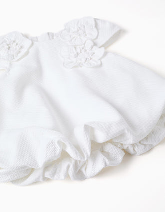 Cotton dress with balloon effect for newborn and baby girls, white