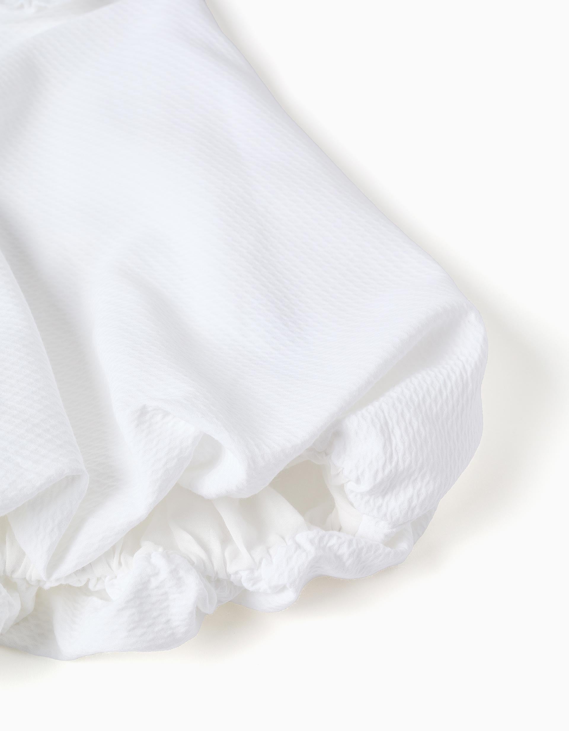Vestido de algodão com efeito balão para recém-nascida e bebé, branco