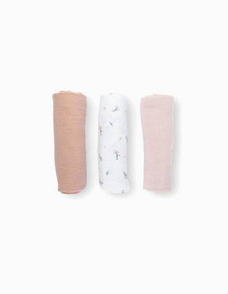Pack of 3 Muslin Squares 70x70 cm Doomoo, Flower Pink