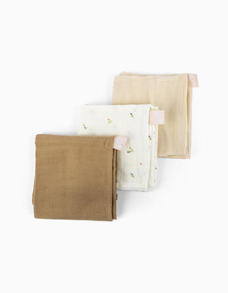 Pack of 3 Muslin Squares 70x70 cm Doomoo, Sweety Cream