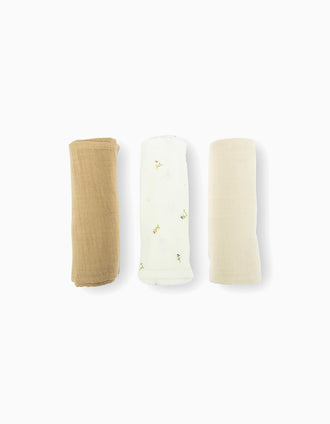 Pack of 3 Muslin Squares 70x70 cm Doomoo, Sweety Cream