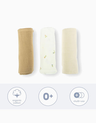 Pack of 3 Muslin Squares 70x70 cm Doomoo, Sweety Cream