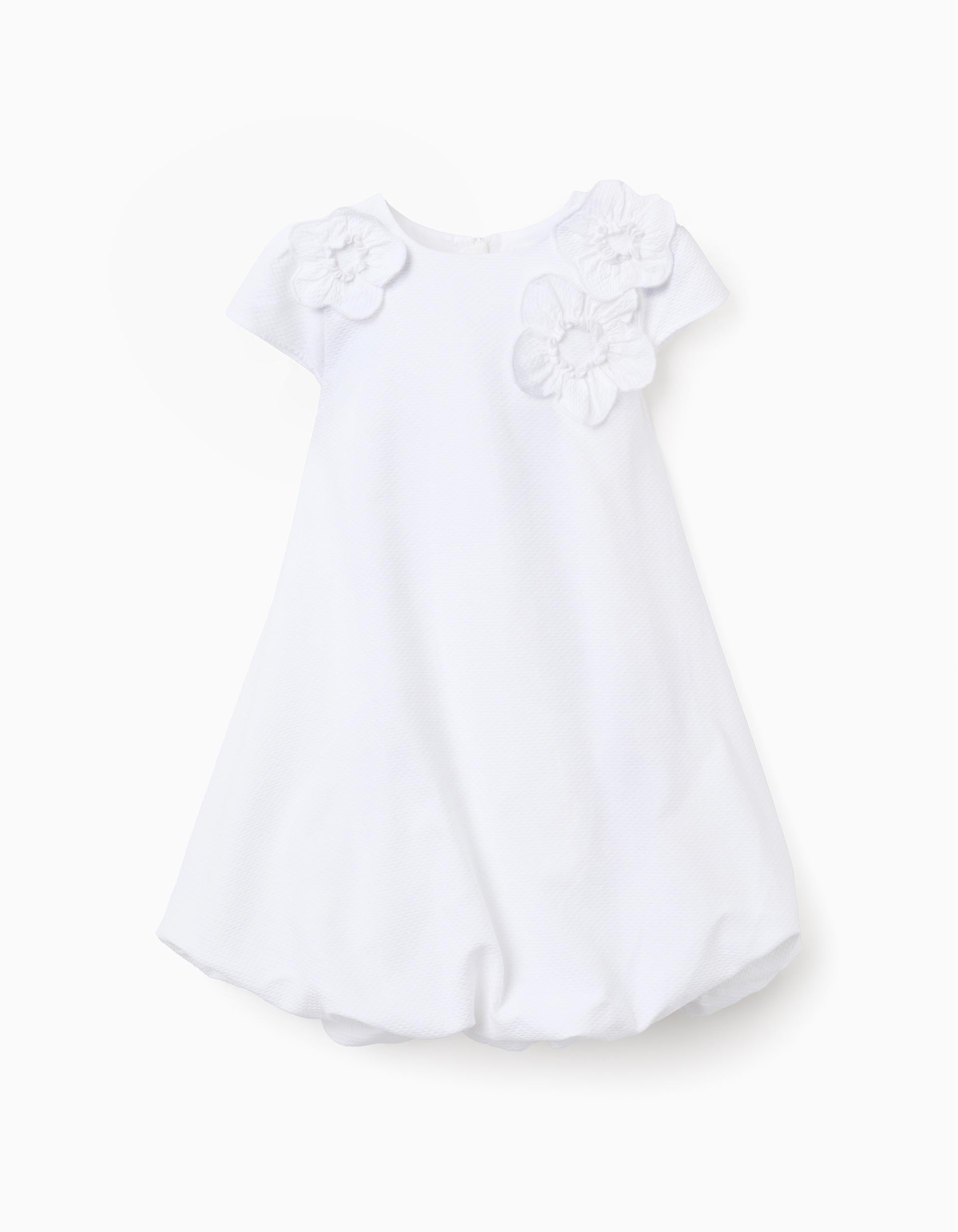 Robe en coton à effet ballon et fleurs pour fille, blanc