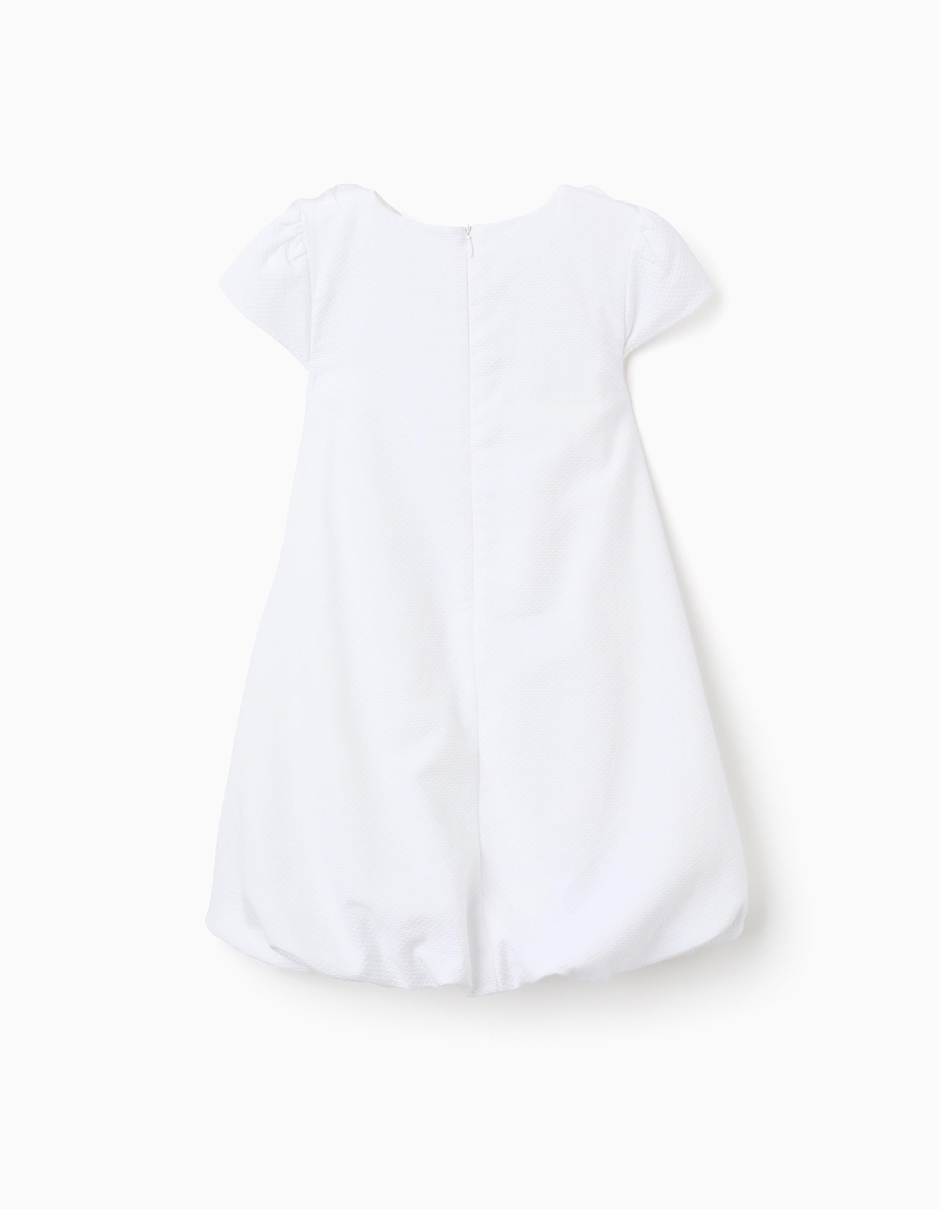 Robe en coton à effet ballon et fleurs pour fille, blanc
