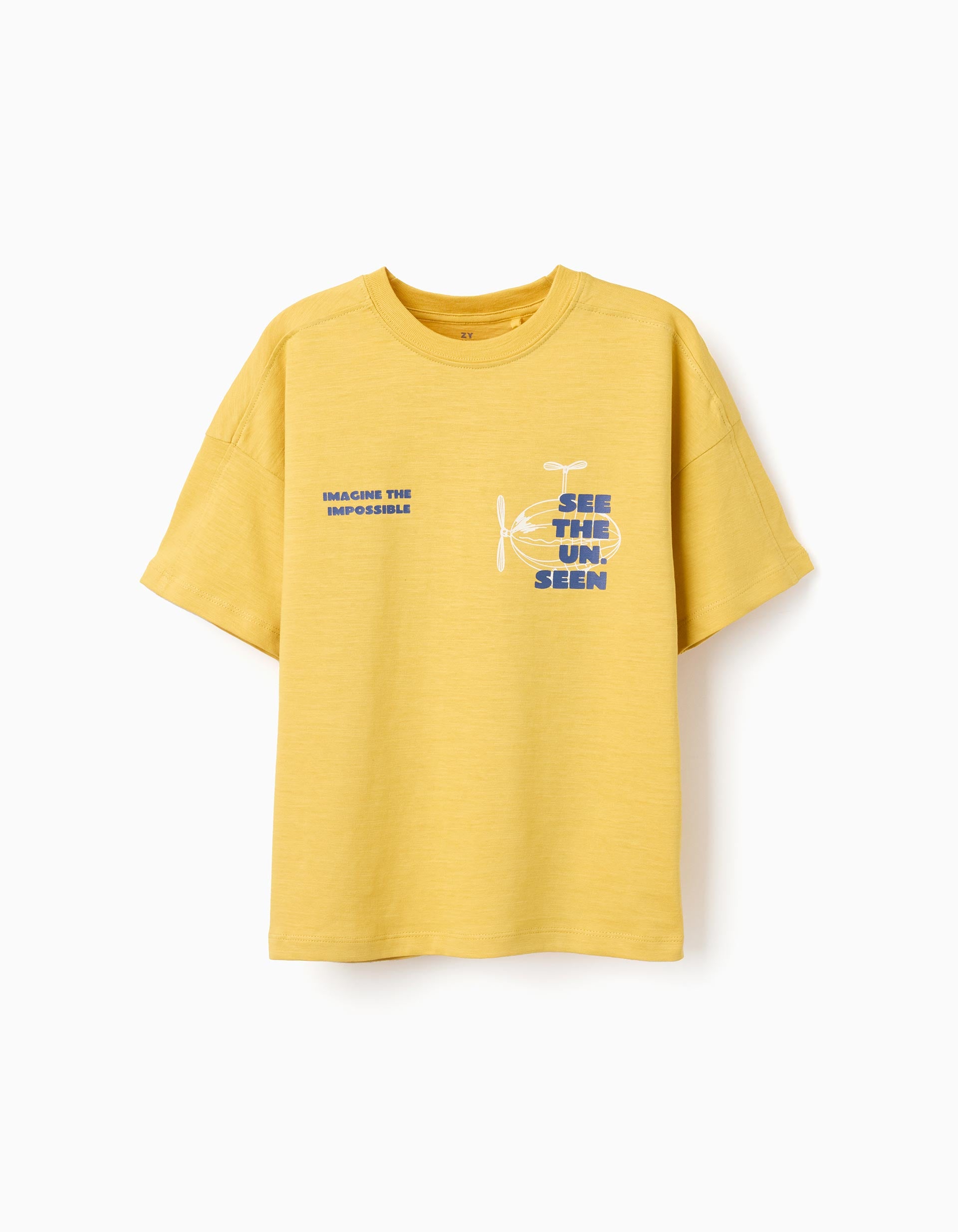 Cotton T-shirt with See the Unseen print for boys, yellow