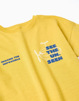 Cotton T-shirt with See the Unseen print for boys, yellow
