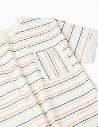 Striped cotton T-shirt with chest pocket for boys, multicolour