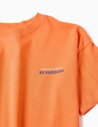 Cotton T-shirt with Normal is Boring print for boys, orange