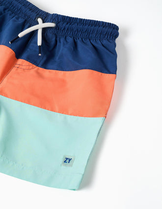 Bañador con bloque de colores y cordón para niño, multicolor