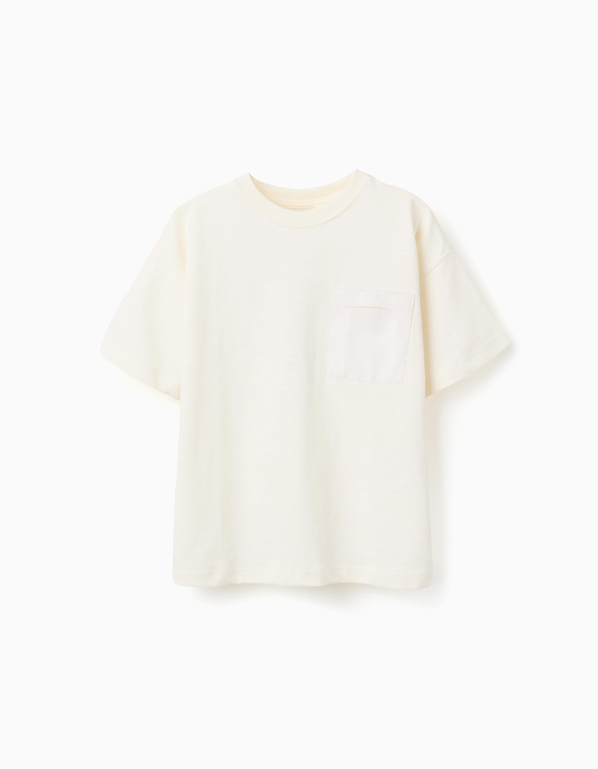 Cotton T-shirt with Normal is Boring print for boys, light beige