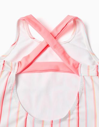 Bañador a rayas con estampado delantero para niña, multicolor