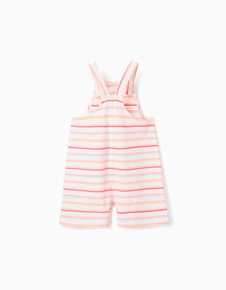 Macacão curto de algodão às riscas com bolsos para menina, multicolor