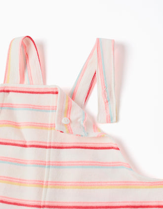 Macacão curto de algodão às riscas com bolsos para menina, multicolor