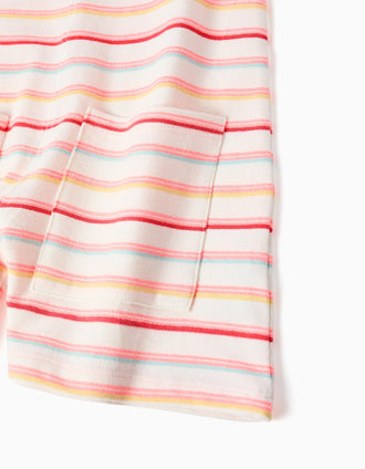 Macacão curto de algodão às riscas com bolsos para menina, multicolor