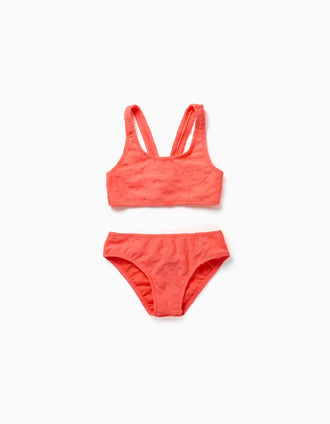 Maillot de bain 2 pièces à motif d'étoiles pour fille, corail fluo
