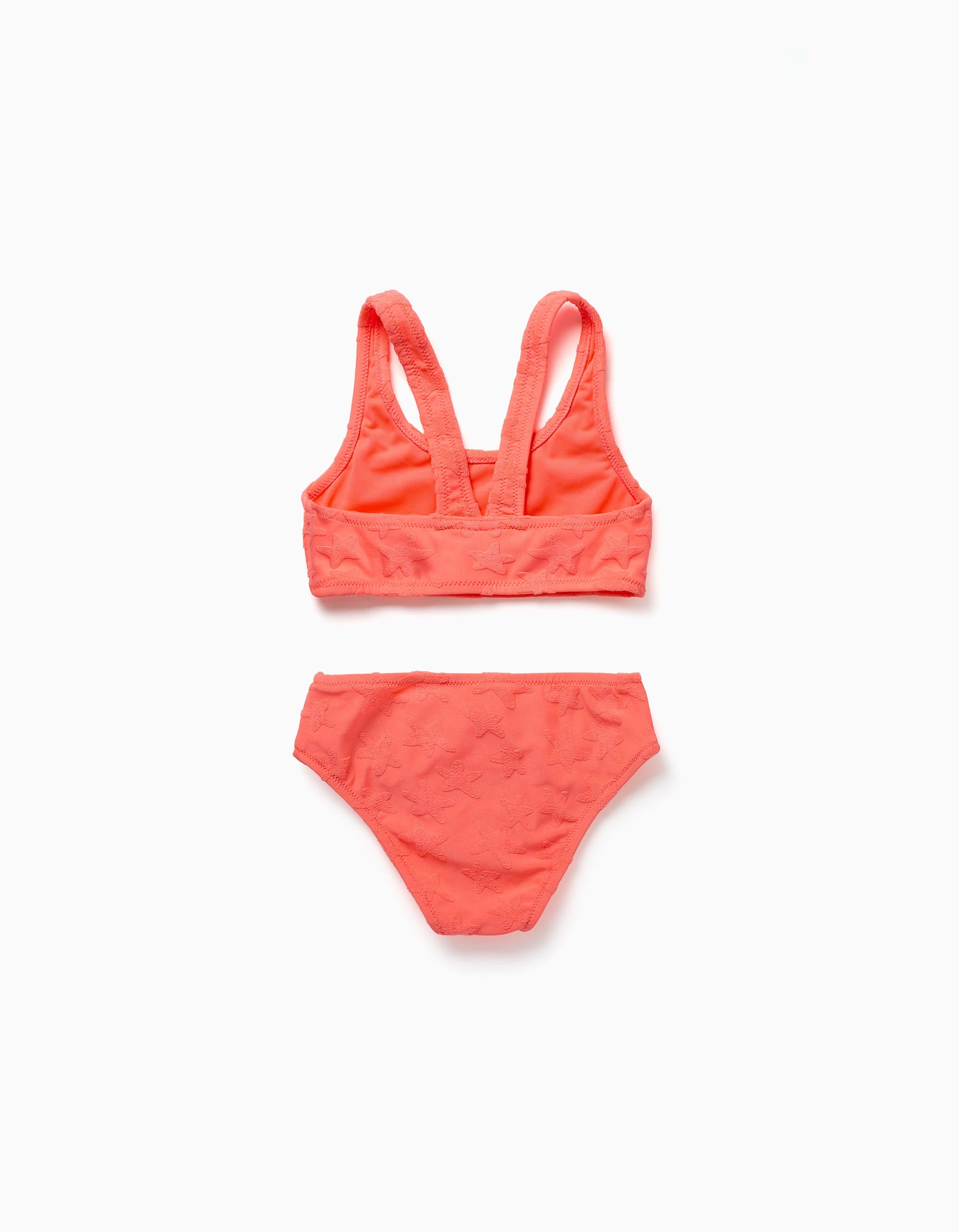 Maillot de bain 2 pièces à motif d'étoiles pour fille, corail fluo