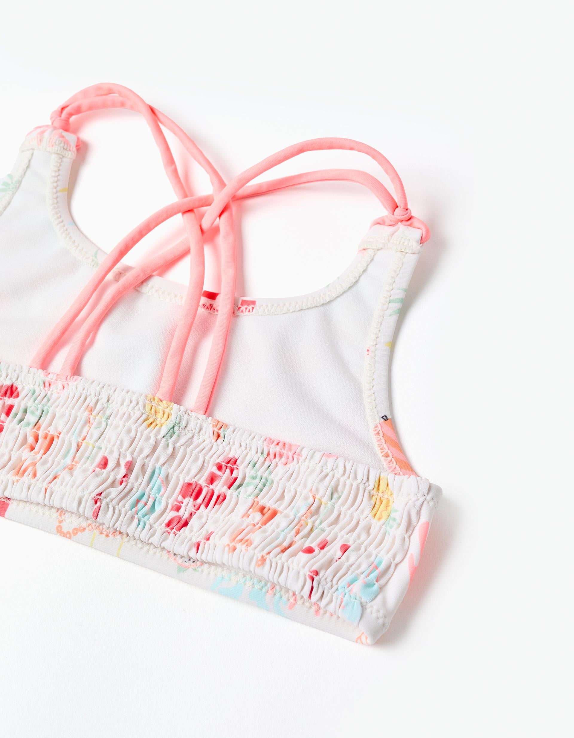 Maillot de bain 2 pièces à motif de plage et doublure pour fille, blanc