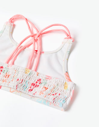 Maillot de bain 2 pièces à motif de plage et doublure pour fille, blanc