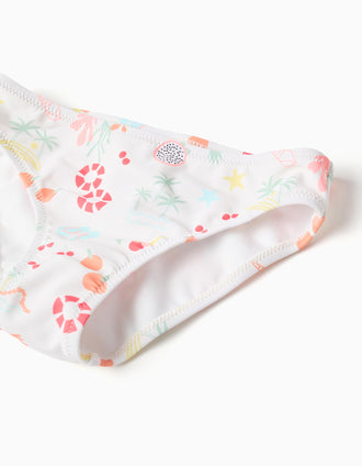 Maillot de bain 2 pièces à motif de plage et doublure pour fille, blanc