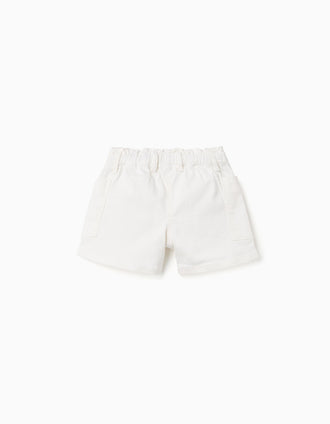 Twill shorts with cargo pockets and elastic waistband for girls, white
