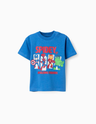 T-shirt de algodão Spidey & Friends para bebé e menino, azul