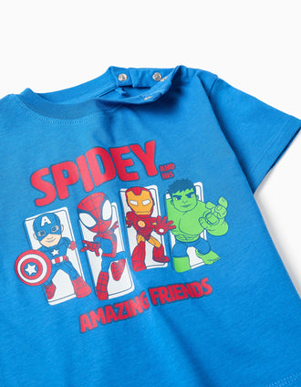 T-shirt de algodão Spidey & Friends para bebé e menino, azul