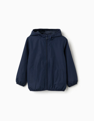 Coupe-vent à capuche et poches pour garçon, bleu foncé
