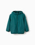 Hooded windbreaker with pockets for boys, green