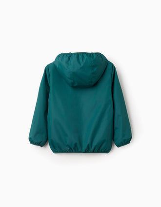 Cortavientos con capucha y bolsillos para niño, verde