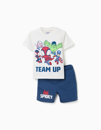 T-shirt + short à imprimé Spidey & Friends pour bébé et garçon, blanc/bleu