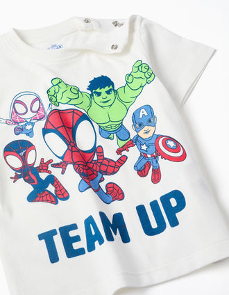T-shirt + short à imprimé Spidey & Friends pour bébé et garçon, blanc/bleu