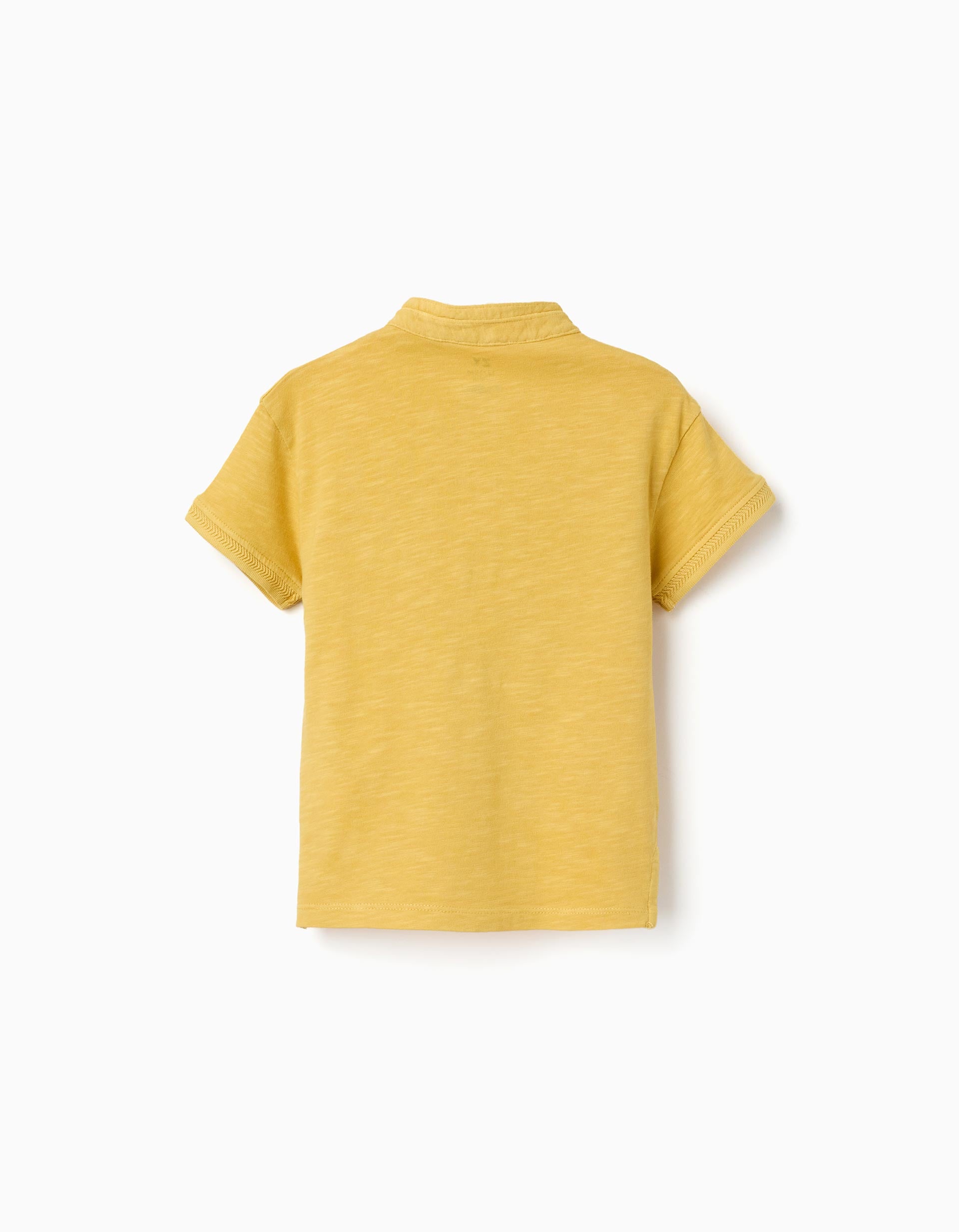 T-shirt de algodão com gola mao e bolso para bebé menino, amarelo