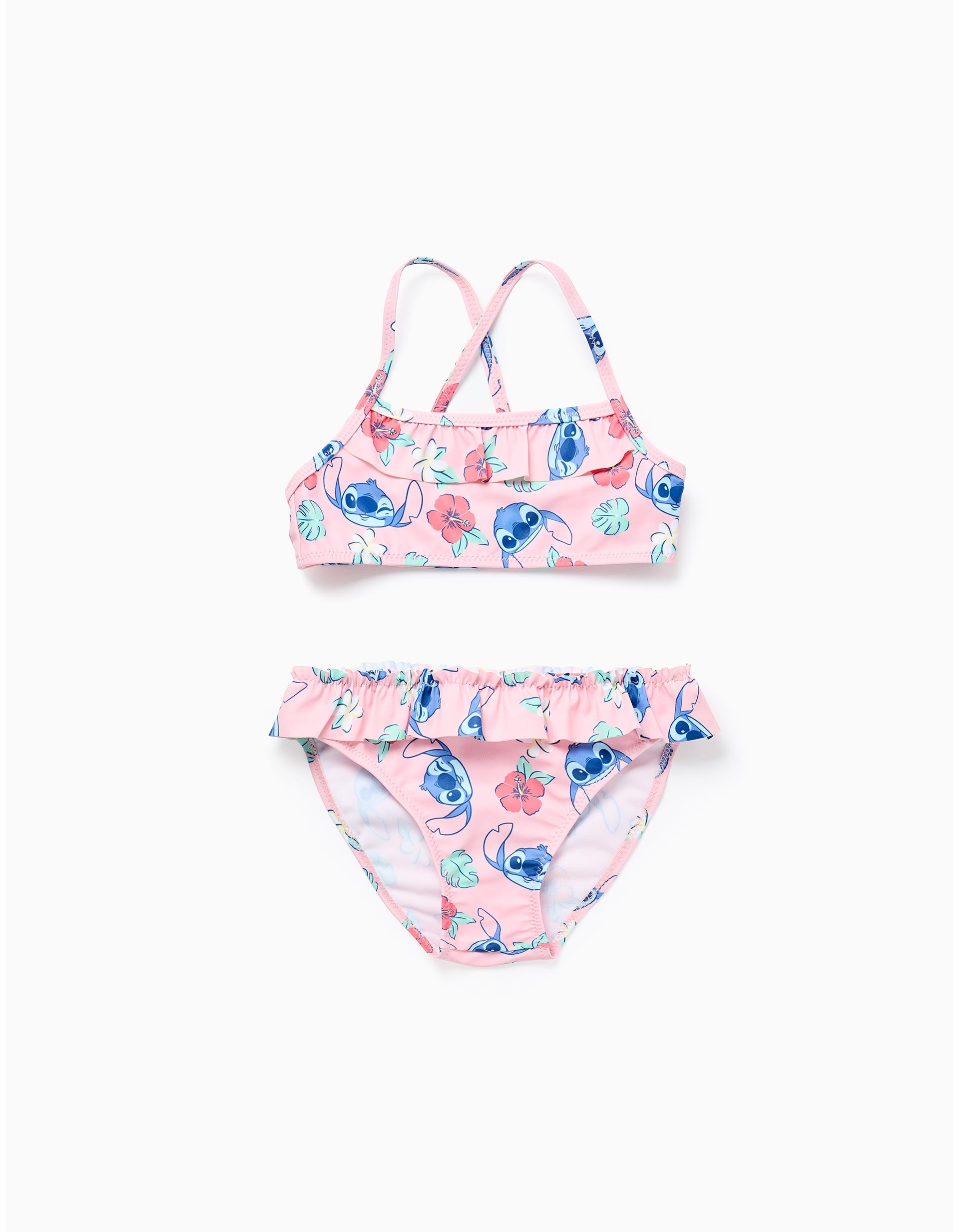 Biquíni com motivo Stitch e folhos para menina, rosa-claro