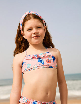 Bikini avec motif Stitch et volants pour fille, rose clair