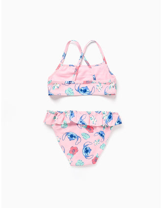 Bikini avec motif Stitch et volants pour fille, rose clair