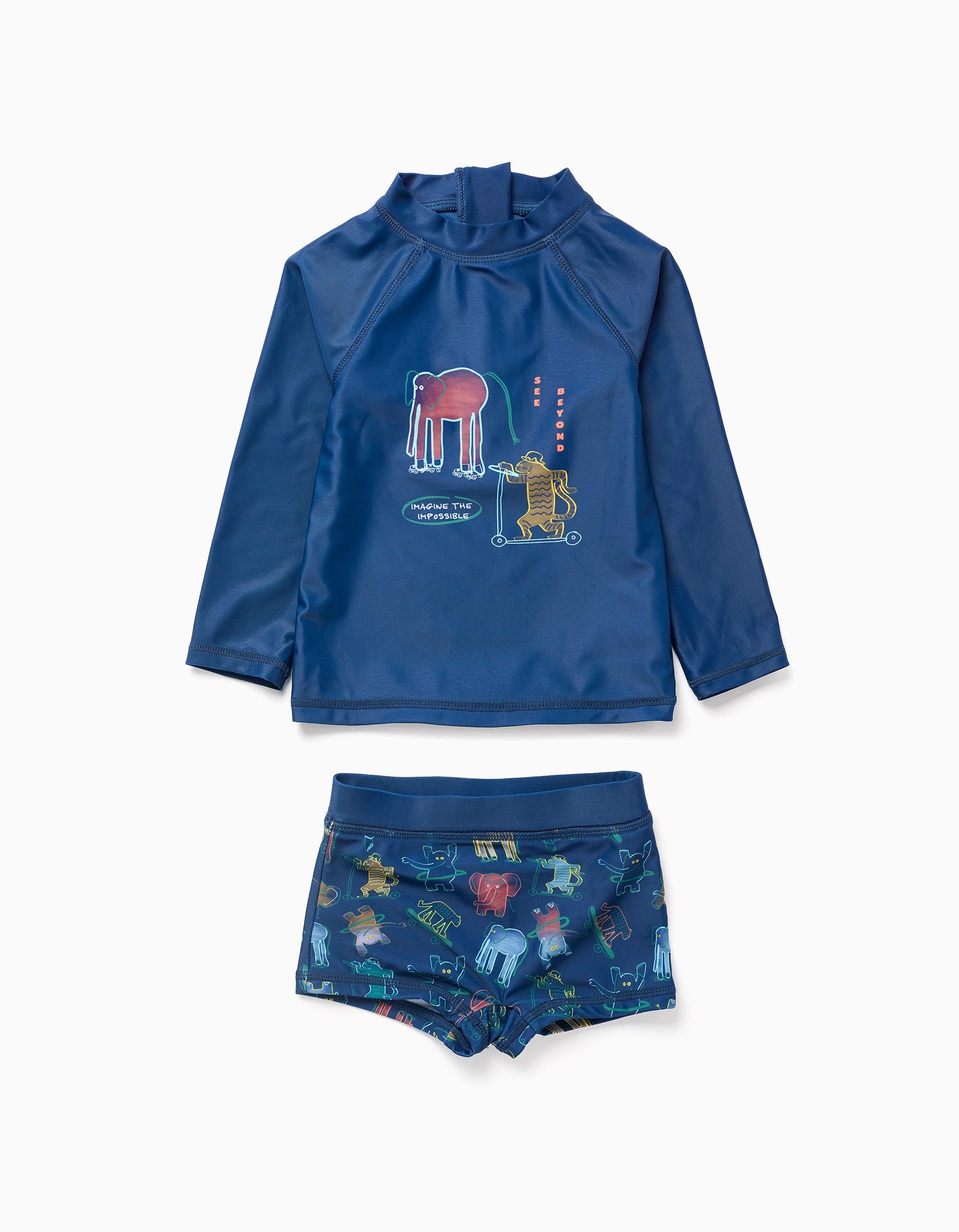Conjunto de banho com proteção UV 80 para bebé e menino, azul-escuro
