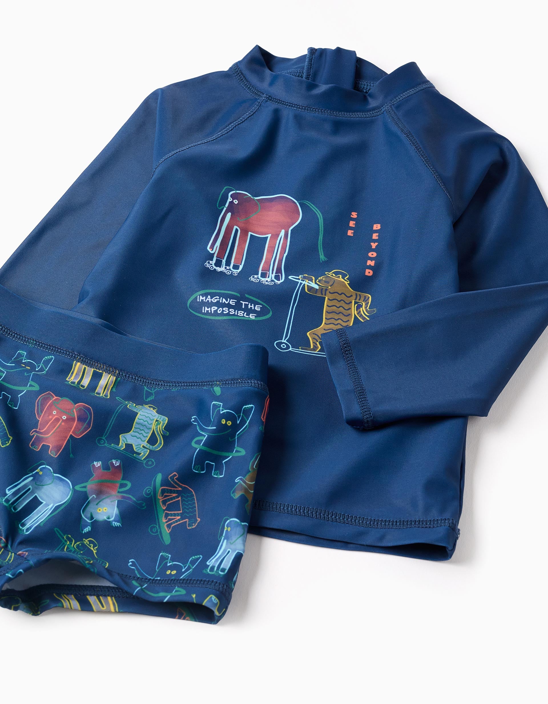 Conjunto de banho com proteção UV 80 para bebé e menino, azul-escuro