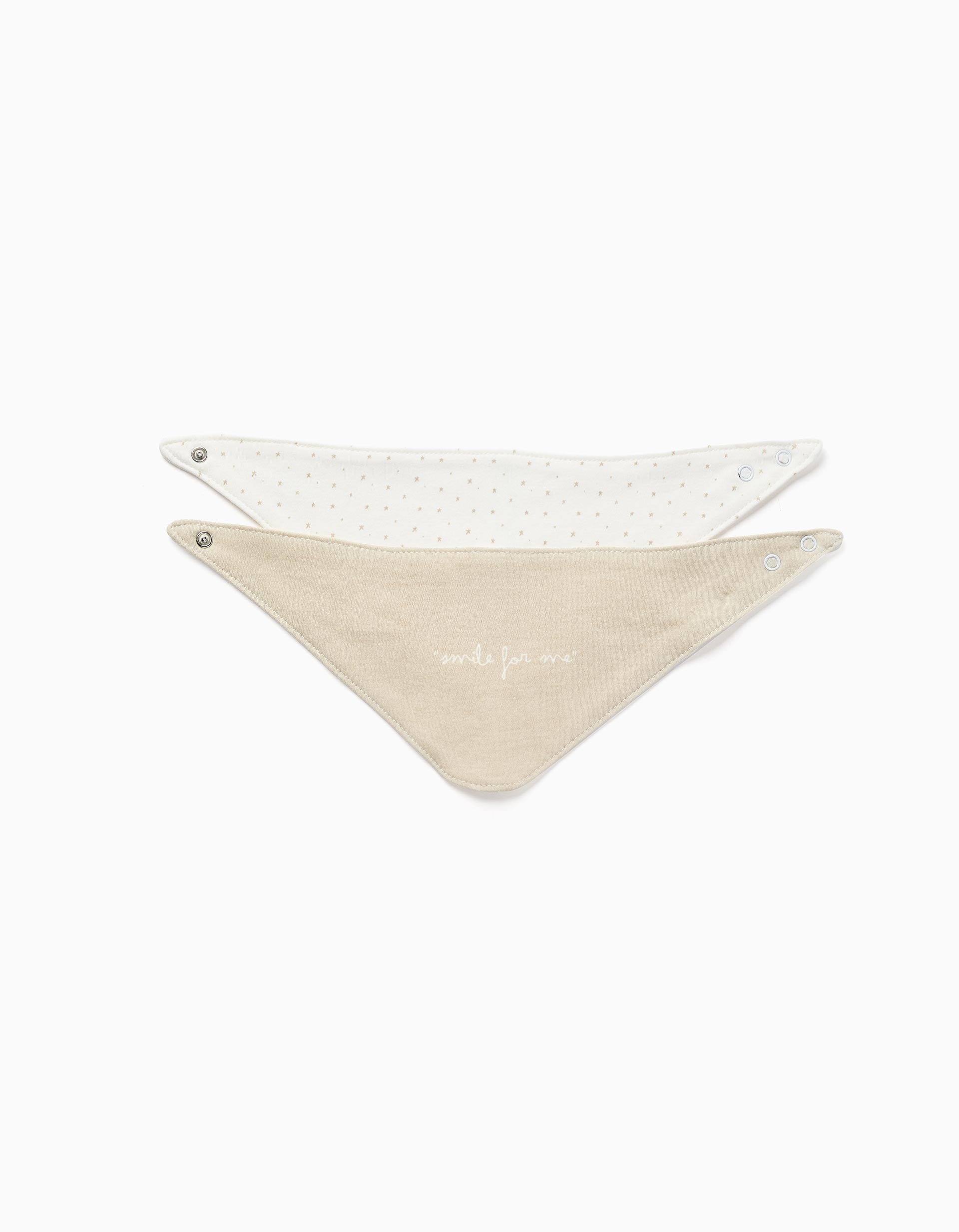 Pack of 2 Bandanas for Newborns and Babies ZY Baby, White/Beige