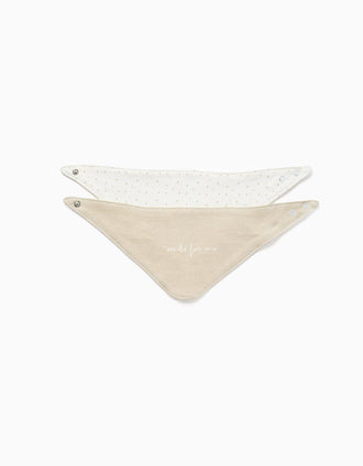 Pack of 2 Bandanas for Newborns and Babies ZY Baby, White/Beige