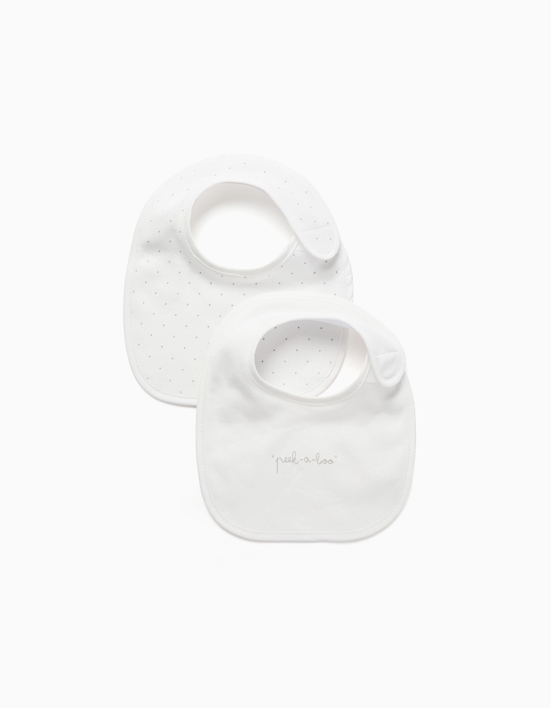 Pack of 2 Bibs for Newborns and Babies ZY Baby, White/Grey