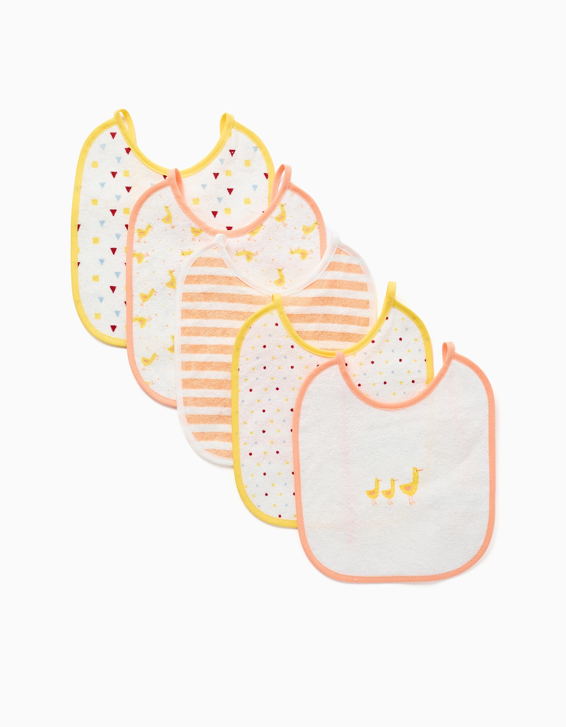 Lot de 5 Bavoirs Imperméables ZY Baby, Blanc/Orange/Jaune