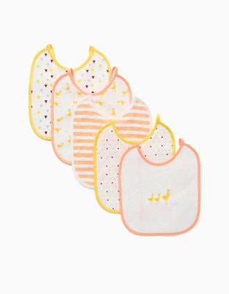 Pack of 5 Waterproof Bibs ZY Baby, White/Orange/Yellow