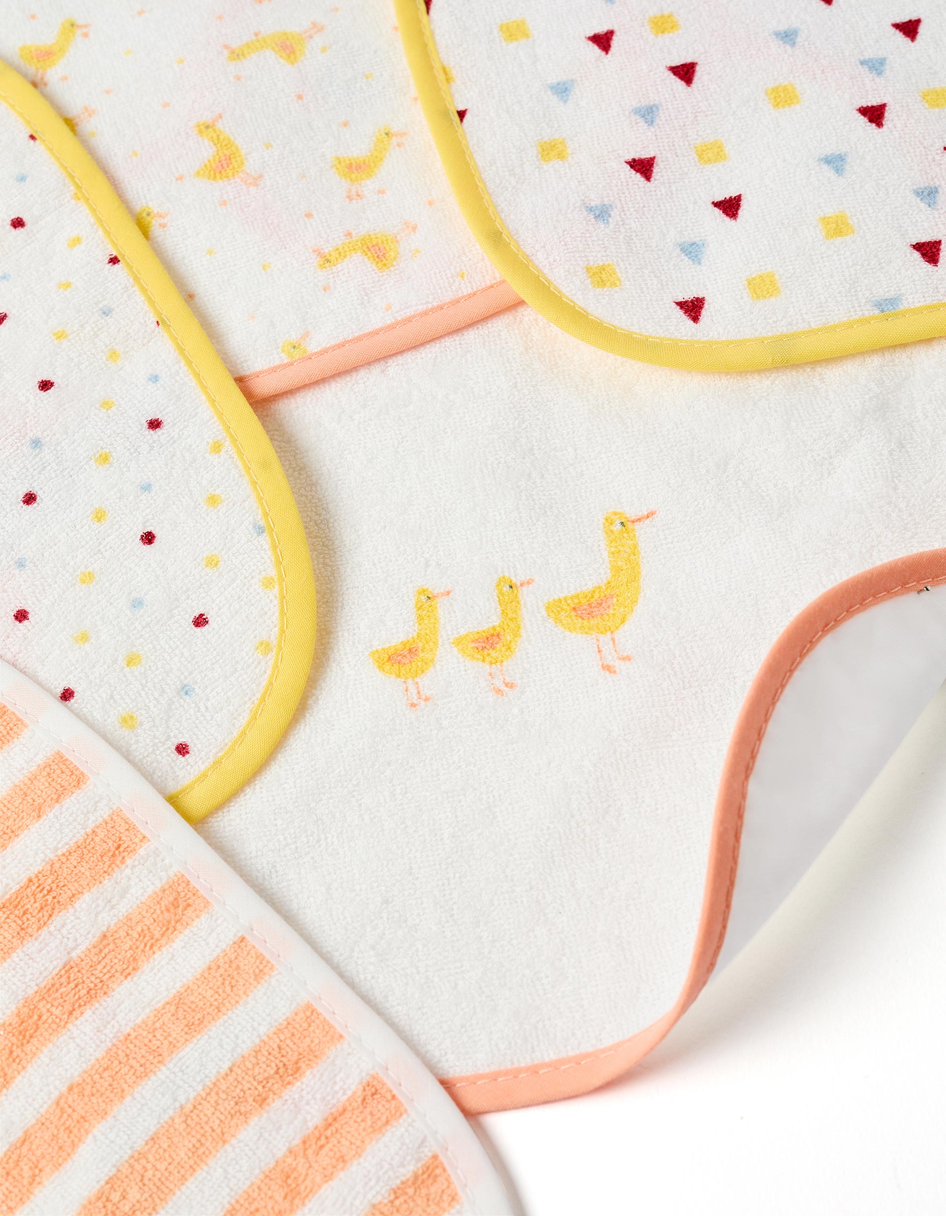 Lot de 5 Bavoirs Imperméables ZY Baby, Blanc/Orange/Jaune